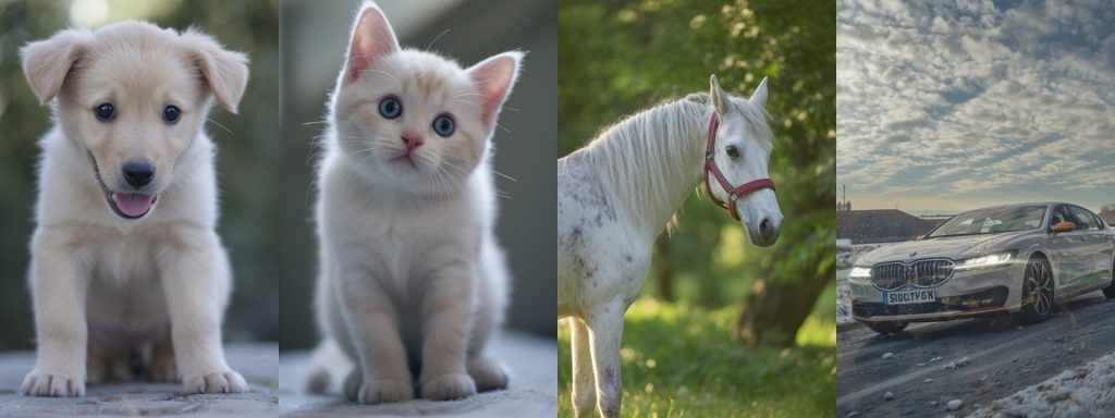dog and cat and horse and car image 